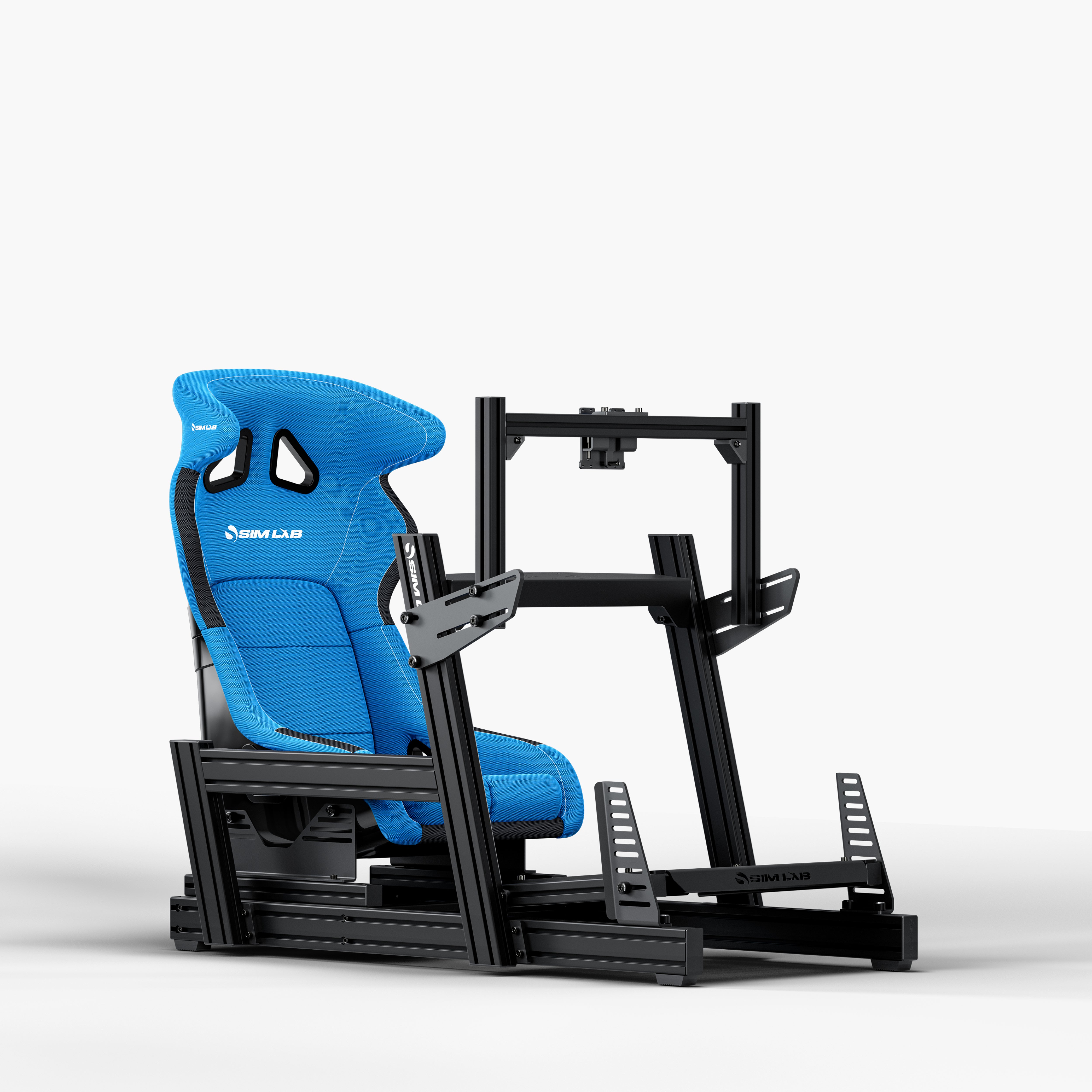 GT1 Pro Sim Racing Cockpit with GT1 Integrated Single Monitor Mount and S1 Enduro GT Seat Blue